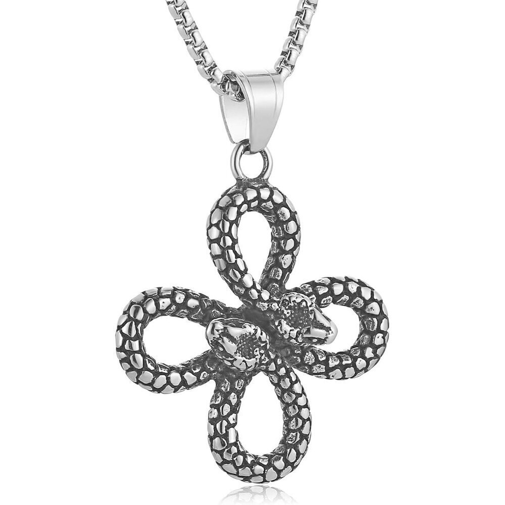 Mens Double Snake Celtic Knot Gothic Stainless Steel Snake Pendant Jewelry Chain